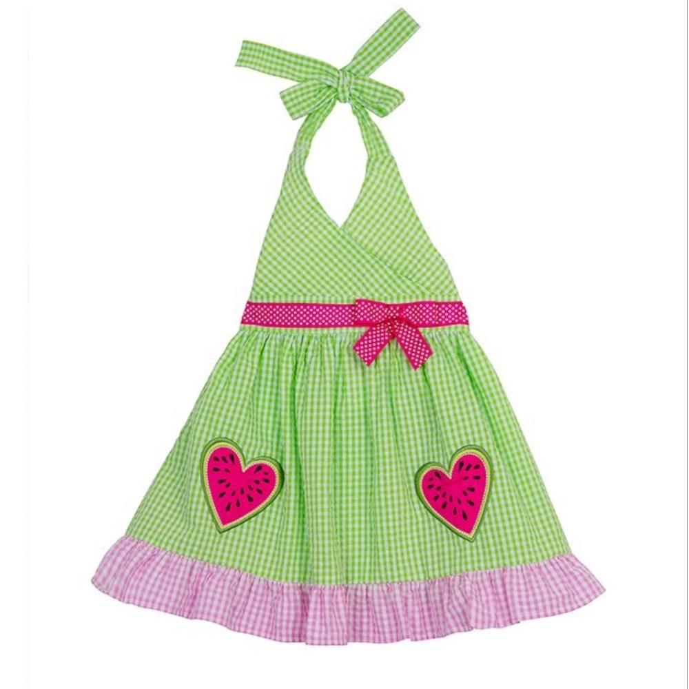 NWT Rare Editions Girls Watermelon Heart Seersucker Halter Dress